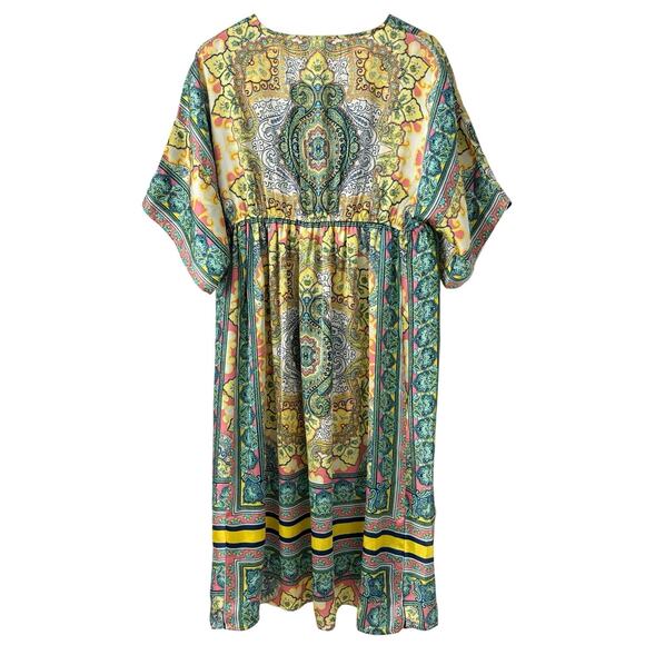 Sundance Boho Paisley Print Midi Dress Multicolor V-Neck Short Sleeve Size M - Picture 2 of 7